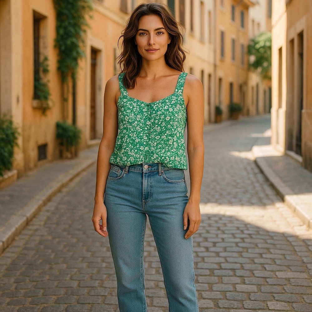 Lush Green Floral Tank Top